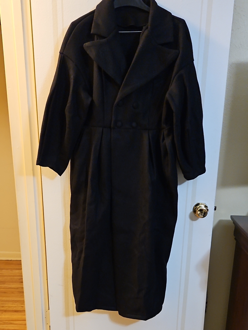 Black Double-Breasted Women's Winter Overcoat, Size Large, NWT